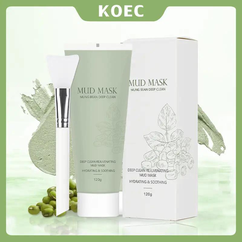 Moisturizing Face Mask with Brush, Mung Beans Extract Mud Mask with Spatula, Facial Gel Mask Refines Lines, Pores Cleaning Gel Mask, Facial Cream Mask