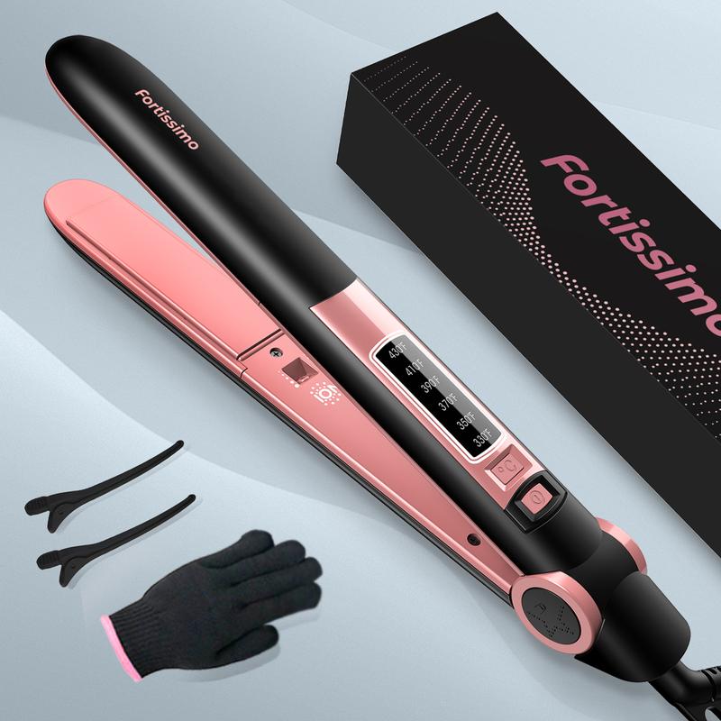 Fortissimo Negative Ion Hair Straightener,Professional Ceramic Flat Iron 6 Adjustable Temp 230°F-450°F, 15s Fast Heat,2 in 1 Curler & Straight,Comfort