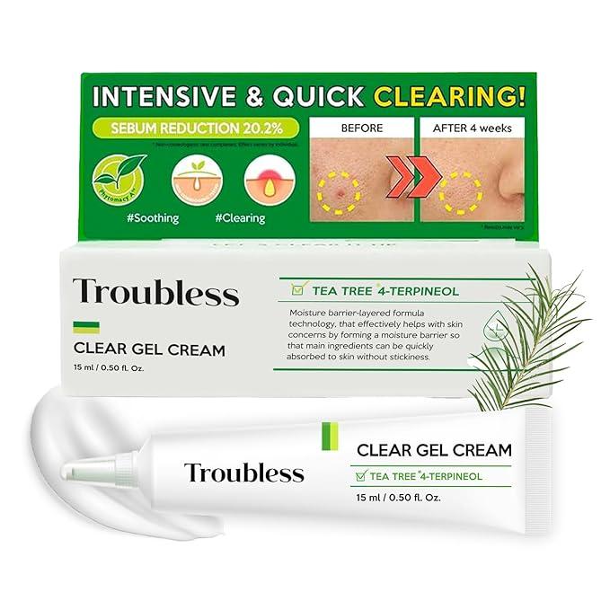 TROUBLESS CLEAR GEL CREAM (0.5Fl Oz, 15ml) - Acne Treatment for Face Soothing Cream for Acne Spot