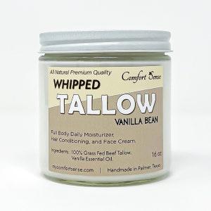 Whipped Tallow, Grass fed Beef Tallow Moisturizer,16oz Vanilla Bean Moisturizing Tallow