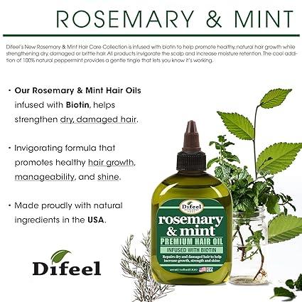 Difeel Rosemary and Mint Premium Hair Oil with Biotin 7.1 oz. - Natural Rosemary Oil for Hair Growth & Biotin