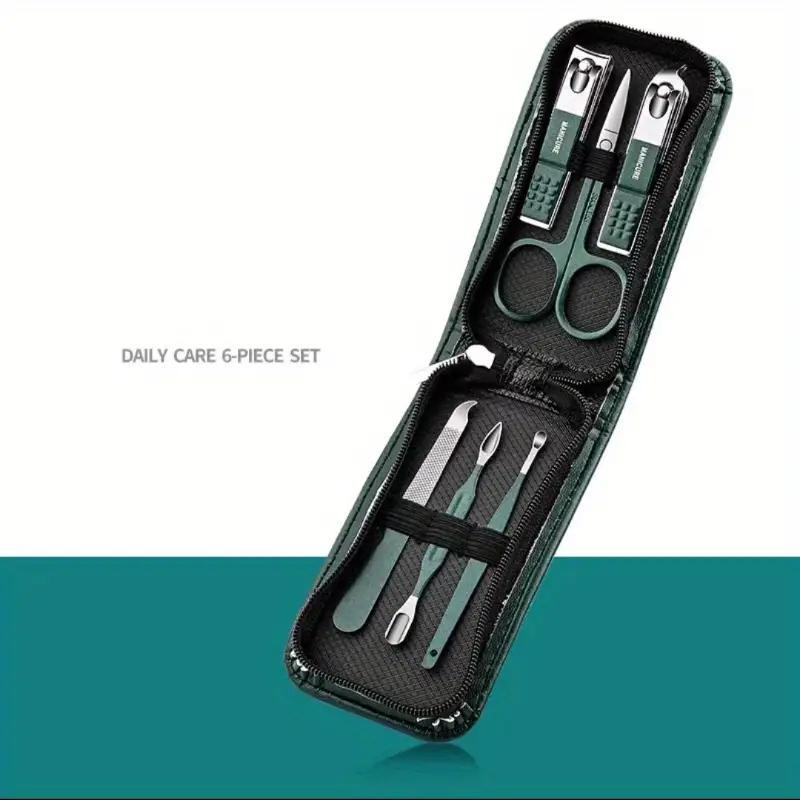 Professional Nail Clipper Set with Storage Case, 6 Counts set Portable Nail Trimmer & Nail File & Ear Pick, Manicure & Pedicure Tool for Home & Travel