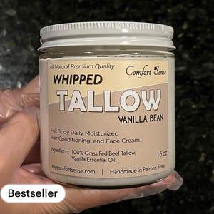 Whipped Tallow, Grass fed Beef Tallow Moisturizer,16oz Vanilla Bean Moisturizing Tallow