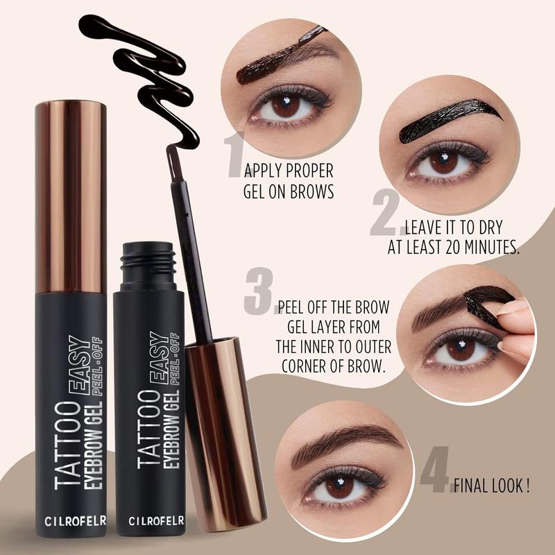 Tattoo Peel Off Eyebrow Tint, Semi Permanent Tattoo Brow Peel Off Tint, Last Up to 3 Days, Waterproof, Transfer-proof, For Fuller  Defined Looking Brows, Black (2 Pack)