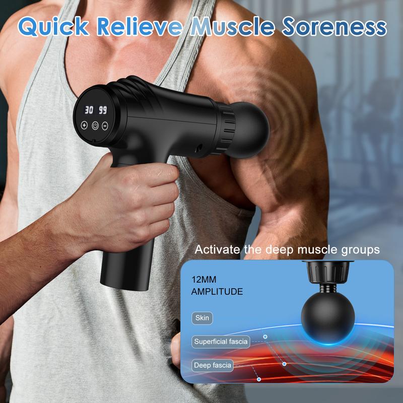 Massage Gun Deep Tissue, High Intensity Percussion Massage Device for Pain Relief with 6 massage head & 30 Speed