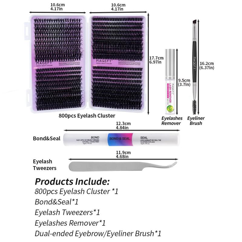 Eyelash Extension Kit, 800pcs set Individual False Eyelashes with Glue & Glue Remover & Tweezers & Brush, Professional Eye Makeup Accessories, Christmas Gift
