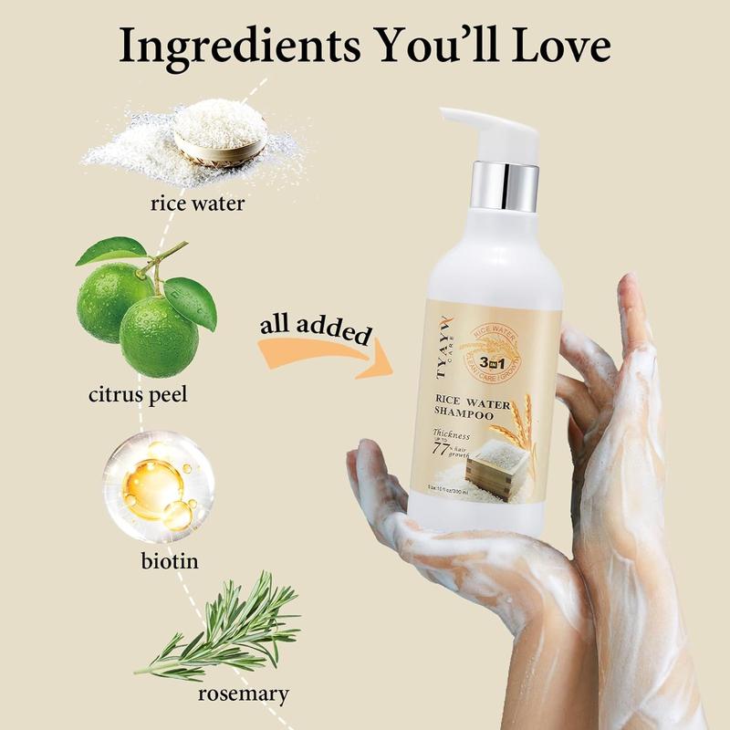 Rice Water Shampoo-Healthy promote Hair Growth Shampoo, Parabe n Free, Silicone Free Conditioner Restore Moisturize Cleansing Cleanser biotin shampoo haircare repair comfort thicker hair