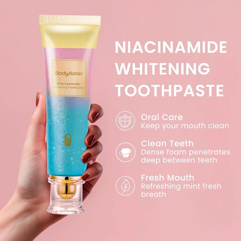 BodyAccel Toothpaste Niacinamide Whitening Toothpaste, Fresh Breath  oral hy Mint Peach astra glow body accel whitening toothpaste Fragrance Intensive oral health BLACK FRIDAY