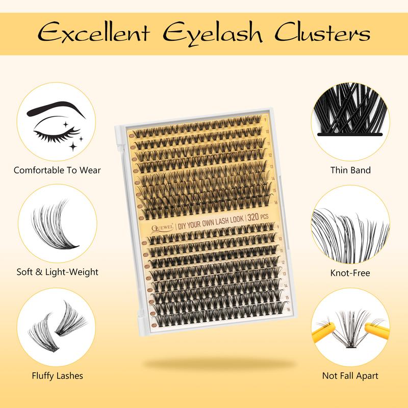 QUEWEL DIY Lash Clusters Kit, Super Value Clusters Pack, Waterproof Lash Bond and Seal with Remover, DIY Eyelash Extension at Home Makeup Cosmetic Makeup Cosmetic