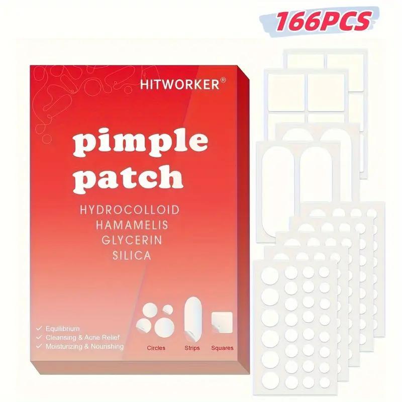 Hydrocolloid Acne Patch Set, 166pcs box Mixed Size Facial Pore Cleansing Strips, Unscented Pimple Covering Patches for All Skin Types