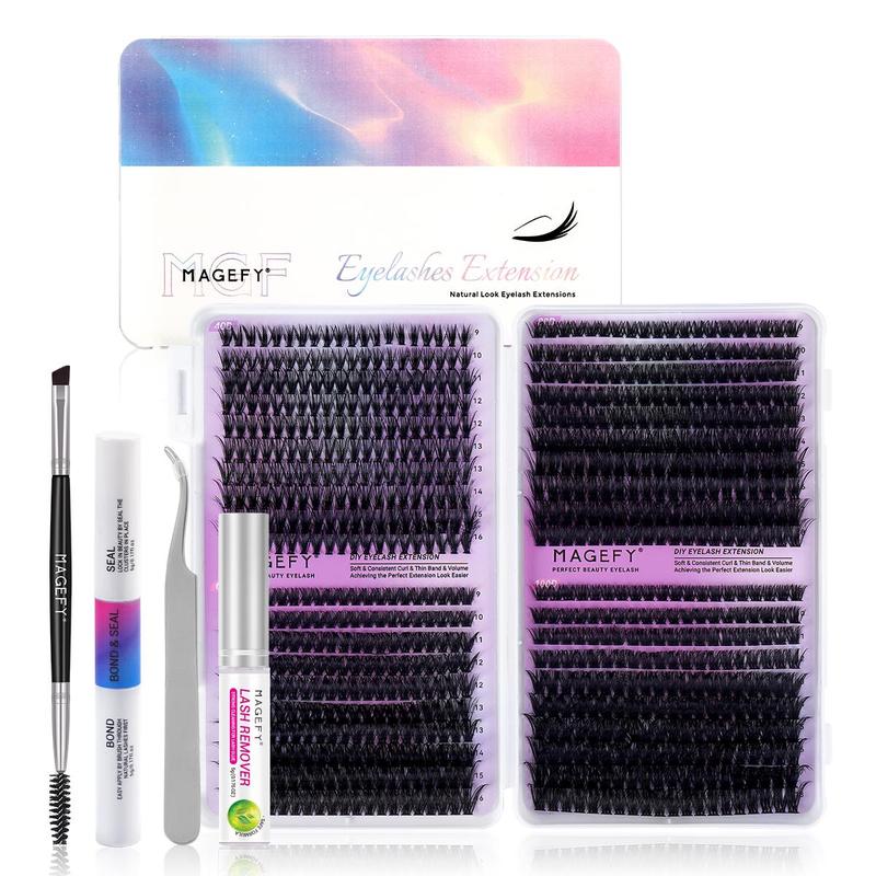 Eyelash Extension Kit, 800pcs set Individual False Eyelashes with Glue & Glue Remover & Tweezers & Brush, Professional Eye Makeup Accessories, Christmas Gift