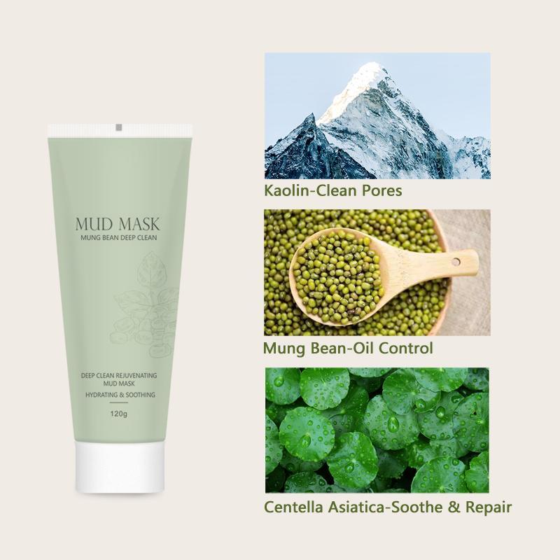 Moisturizing Face Mask with Brush, Mung Beans Extract Mud Mask with Spatula, Facial Gel Mask Refines Lines, Pores Cleaning Gel Mask, Facial Cream Mask