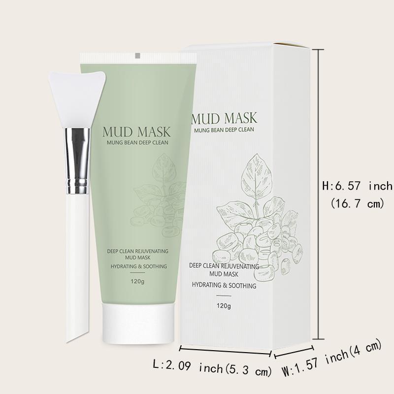 Moisturizing Face Mask with Brush, Mung Beans Extract Mud Mask with Spatula, Facial Gel Mask Refines Lines, Pores Cleaning Gel Mask, Facial Cream Mask