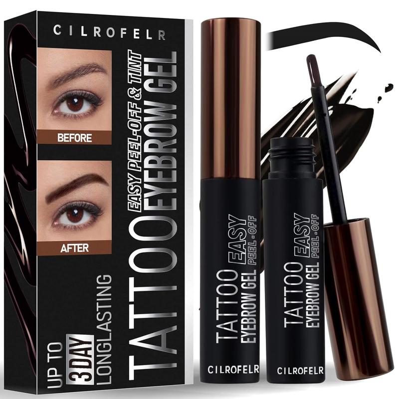 Tattoo Peel Off Eyebrow Tint, Semi Permanent Tattoo Brow Peel Off Tint, Last Up to 3 Days, Waterproof, Transfer-proof, For Fuller  Defined Looking Brows, Black (2 Pack)