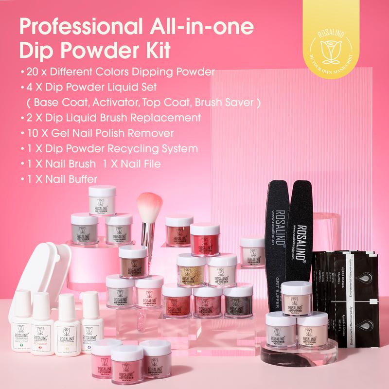 ROSALIND 29PCS Dip Nails Powder Starter Kit with Base & Top Coat, Brush Restorer and Activator Kit dip kit powder dip dippowder nailart color powder