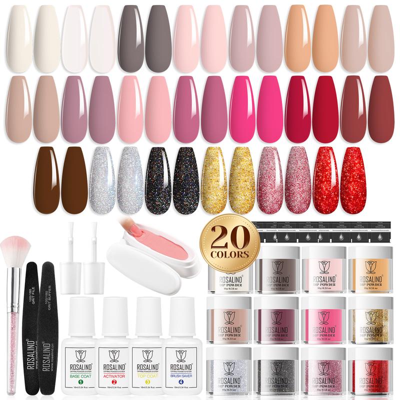 ROSALIND 29PCS Dip Nails Powder Starter Kit with Base & Top Coat, Brush Restorer and Activator Kit dip kit powder dip dippowder nailart color powder