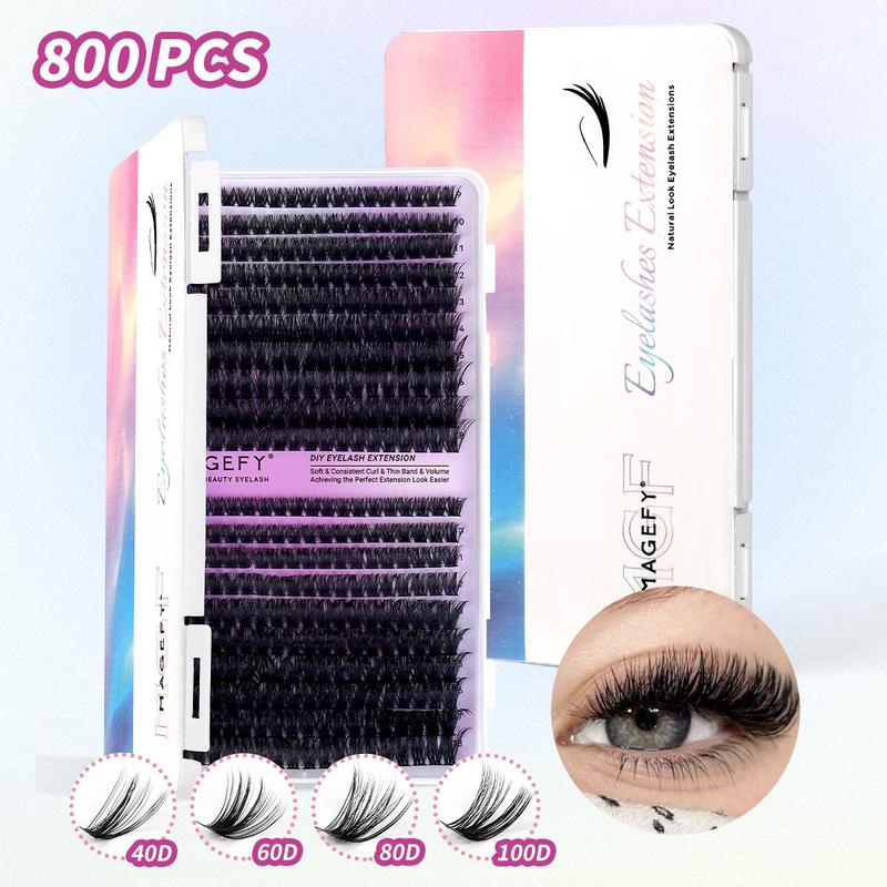 Eyelash Extension Kit, 800pcs set Individual False Eyelashes with Glue & Glue Remover & Tweezers & Brush, Professional Eye Makeup Accessories, Christmas Gift