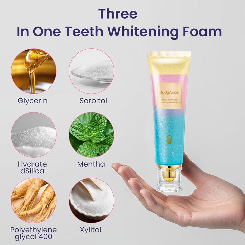 BodyAccel Toothpaste Niacinamide Whitening Toothpaste, Fresh Breath  oral hy Mint Peach astra glow body accel whitening toothpaste Fragrance Intensive oral health BLACK FRIDAY