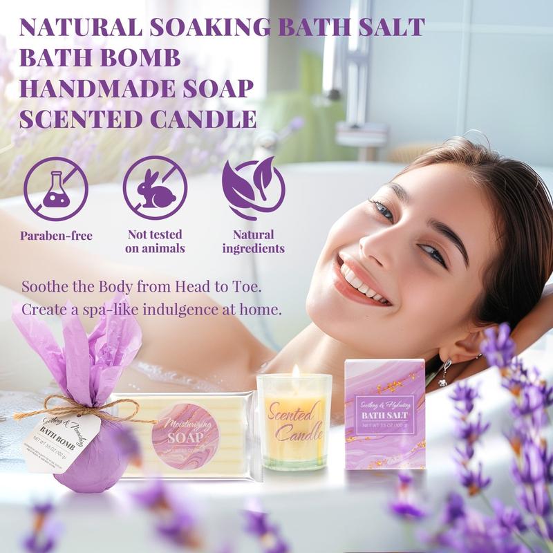 Luxury 7 Pcs Lavender Bath Set for Birthday with a Stainless Steel Tumbler - Spa Gift Sets for Women, Sister, Mom, Friends - Comfort, Body Care