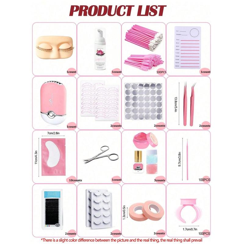 Eyelash Extension Kit, 1 Set Professional Lash Extension Kit for Beginners, Including Practice Mannequin Head Lash Tray, Glue, Tweezers, Grafting Lash