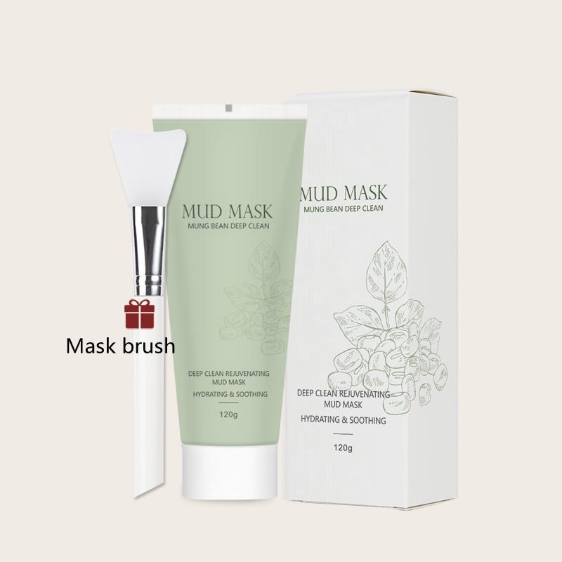 Moisturizing Face Mask with Brush, Mung Beans Extract Mud Mask with Spatula, Facial Gel Mask Refines Lines, Pores Cleaning Gel Mask, Facial Cream Mask