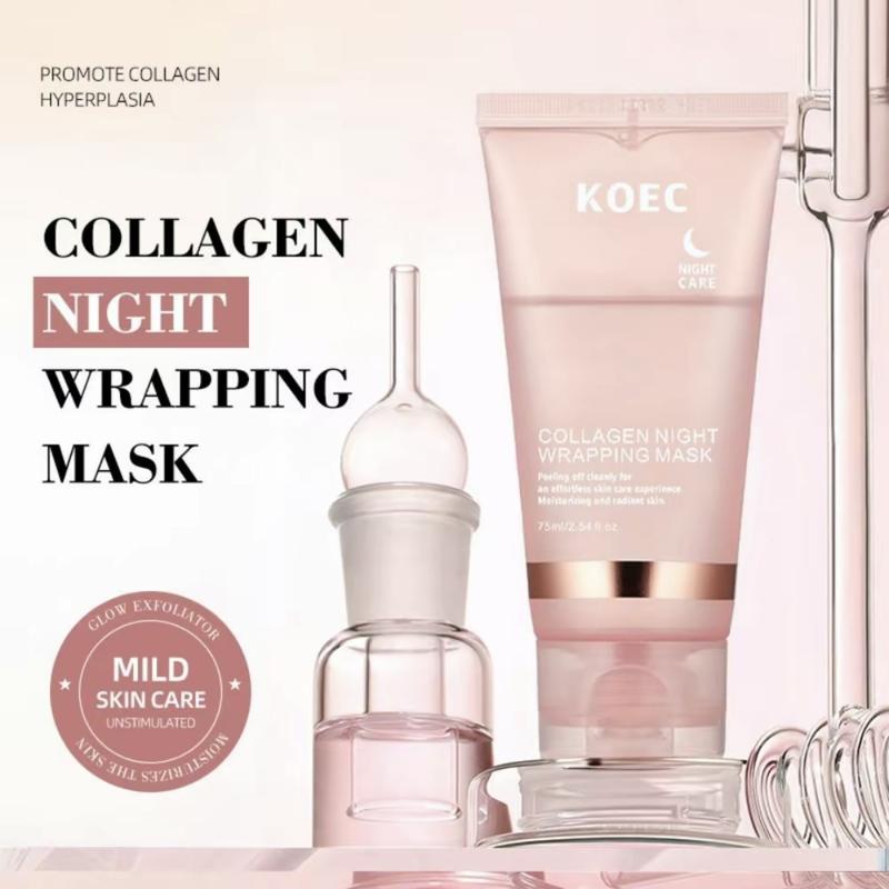 Collagen Night Wrapping Mask：Elasticity Collagen Overnight Wrapping Peel Off Facial Mask Pack & Hydration Care, Korean Skin Care, Sleep, fall off, glow