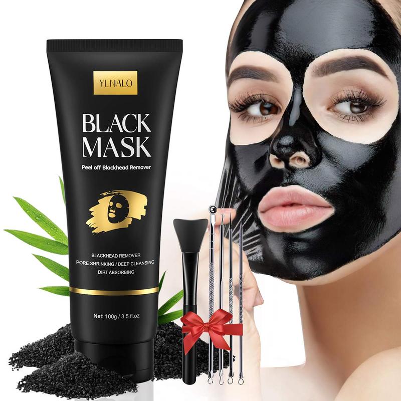 Blackhead Remover Mask Kit, Charcoal Peel Off Facial Mask with Brush and Pimple Extractors, Deep Cleansing for Face Nose Blackhead Pores Acne, For  Skin Types (3.5 Fl.oz)