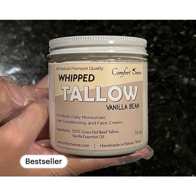 Whipped Tallow, Grass fed Beef Tallow Moisturizer,16oz Vanilla Bean Moisturizing Tallow