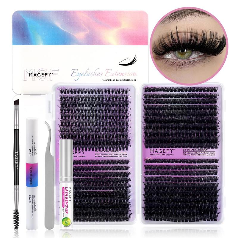 Eyelash Extension Kit, 800pcs set Individual False Eyelashes with Glue & Glue Remover & Tweezers & Brush, Professional Eye Makeup Accessories, Christmas Gift