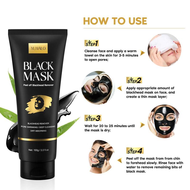 Blackhead Remover Mask Kit, Charcoal Peel Off Facial Mask with Brush and Pimple Extractors, Deep Cleansing for Face Nose Blackhead Pores Acne, For  Skin Types (3.5 Fl.oz)