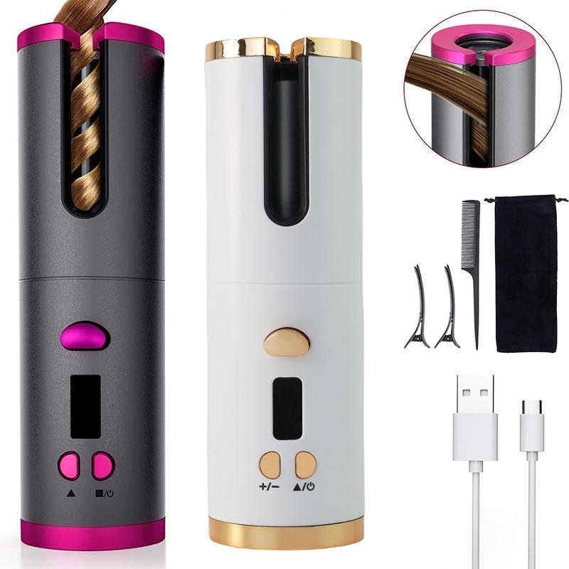 Portable Wireless Automatic Hair Curler, 1 Count USB Rechargeable Hair Curler with Ceramic Rotating Barrel, with Clips and Comb, Hair Styling Tool for Home & Travel, Winter & New Year Gift