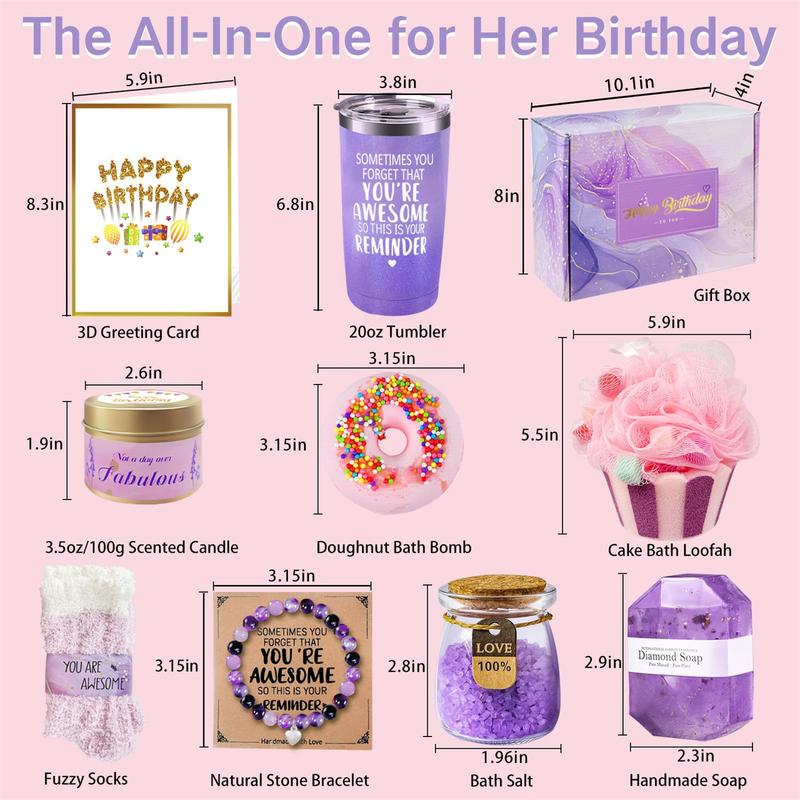 Birthday Gifts for Women, Happy Birthday Relaxing Spa Gifts Basket for Women, Purple Gift Box Set for Mom Sister Female Friends Wife Girlfriend Daughter, Unique Gifts for Women Who Have Everything