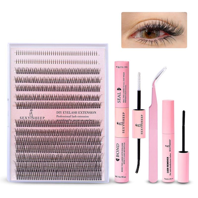 Summer Comfort Cosmetic Lashes Extension Kit, 1 Set Individual False Lash Clusters & Eyelash Extension Glue & Tweezers & Eyelash Remover, Eye Makeup Enhancement, Fall Essentials, Christmas Gift