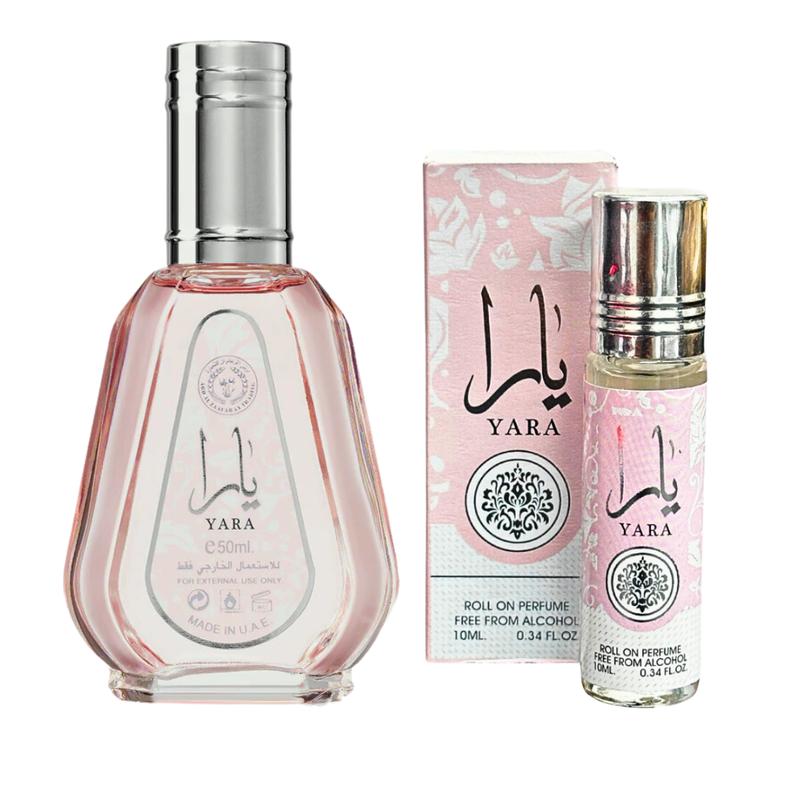 Yara 7-Piece Fragrance & Beauty Set with Yara Perfume (3.4oz), Yara Deodorant (6.8oz), Yara Hand & Body Lotion (1.53oz), Yara Air Freshener (10.1oz), Yara Oil (10ml), Yara Spray Perfume (1.7oz), Yara Mukhammaria Jamid (20g)