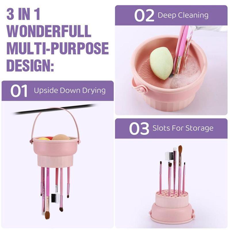 Makeup Brush Cleaning Set, Silicone Brush Cleaning Mat, Brush Drying Holder, Cosmetic Brushes Cleaning Tool Organizer for Storage and Air Drying