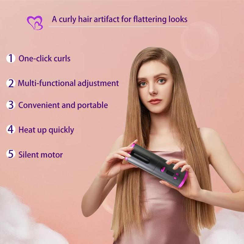 Portable Wireless Automatic Hair Curler, 1 Count USB Rechargeable Hair Curler with Ceramic Rotating Barrel, with Clips and Comb, Hair Styling Tool for Home & Travel, Winter & New Year Gift