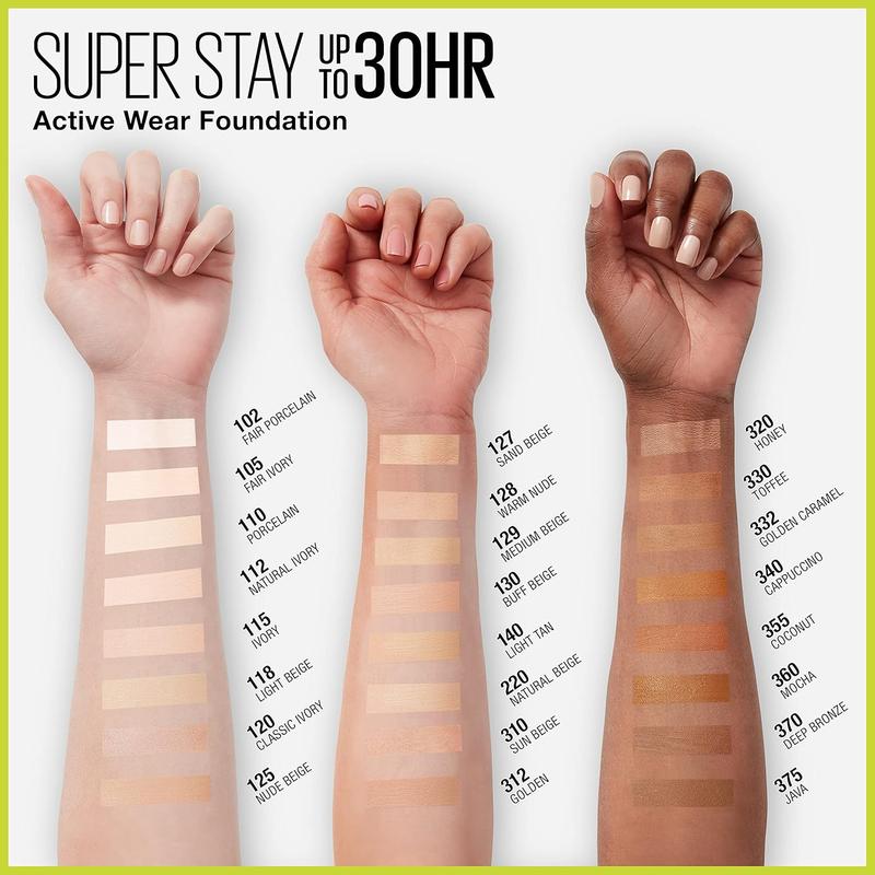 Super Stay Full Coverage Liquid Foundation Active Wear Makeup, Up to 30Hr Wear, Transfer, Sweat & Water Resistant, Matte Finish, Light Beige, 1 Count