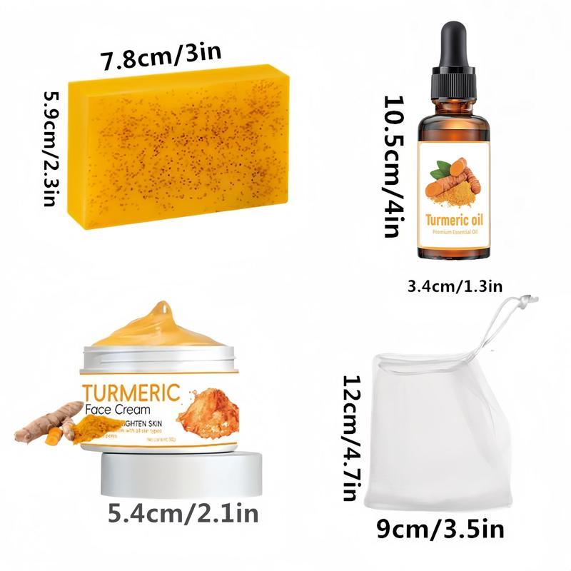 Turmeric Cream & Turmeric Oil & Turmeric Soap Set for Women & Men, 8 Counts set Moisturizing Facial Skin Care Kit, Daily Skincare Product, Christmas Gift