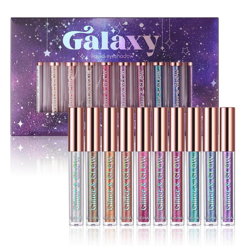 Glitter Liquid Eyeshadow Set, 10pcs set Long Lasting Shimmering Eye Shadow, Waterproof Sparkling Eyeshadow, Eye Makeup Products for Women & Girls