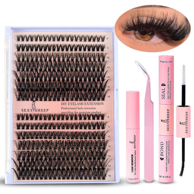 Summer Comfort Cosmetic Lashes Extension Kit, 1 Set Individual False Lash Clusters & Eyelash Extension Glue & Tweezers & Eyelash Remover, Eye Makeup Enhancement, Fall Essentials, Christmas Gift