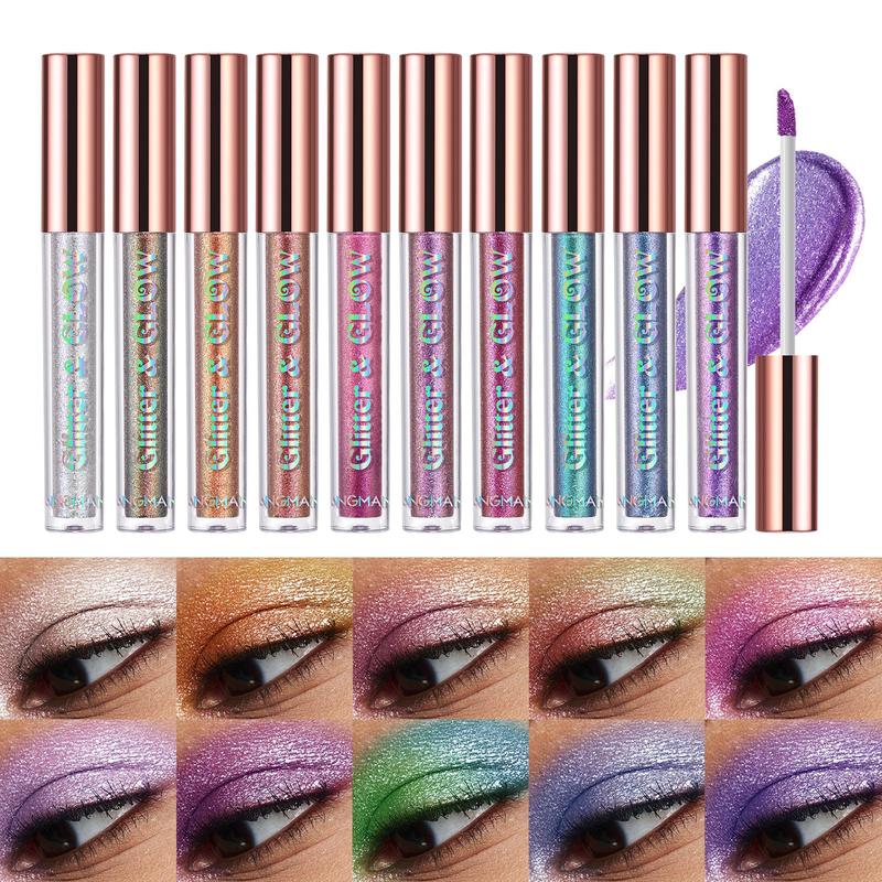 Glitter Liquid Eyeshadow Set, 10pcs set Long Lasting Shimmering Eye Shadow, Waterproof Sparkling Eyeshadow, Eye Makeup Products for Women & Girls