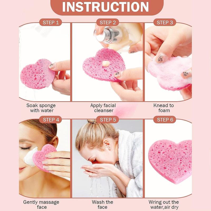 Heart Shaped Facial Sponge, 10 20 30pcs Compressed Face Wash Pad, Exfoliating Facial Cleansing Sponge, Facial Skin Beauty Tool, Skincare Tools, Christmas Gift