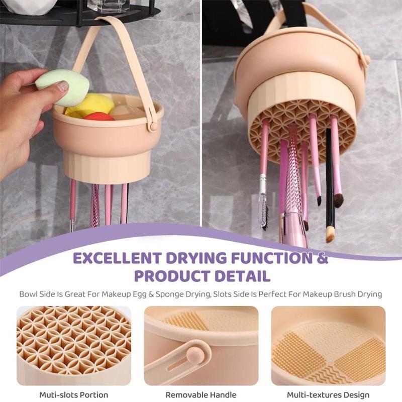 Makeup Brush Cleaning Set, Silicone Brush Cleaning Mat, Brush Drying Holder, Cosmetic Brushes Cleaning Tool Organizer for Storage and Air Drying