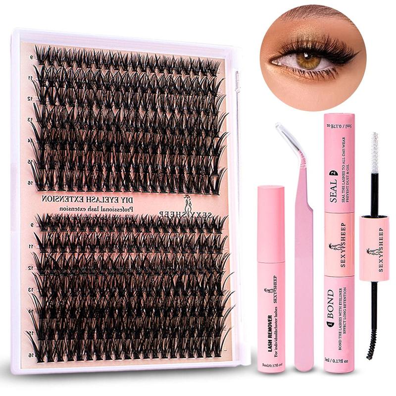 Summer Comfort Cosmetic Lashes Extension Kit, 1 Set Individual False Lash Clusters & Eyelash Extension Glue & Tweezers & Eyelash Remover, Eye Makeup Enhancement, Fall Essentials, Christmas Gift