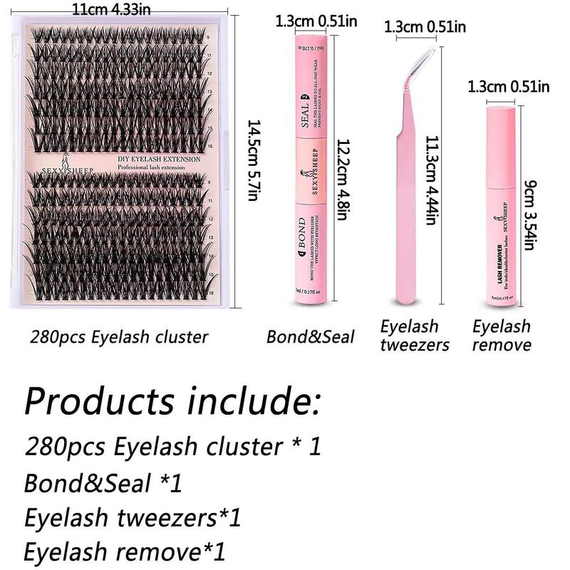 Summer Comfort Cosmetic Lashes Extension Kit, 1 Set Individual False Lash Clusters & Eyelash Extension Glue & Tweezers & Eyelash Remover, Eye Makeup Enhancement, Fall Essentials, Christmas Gift