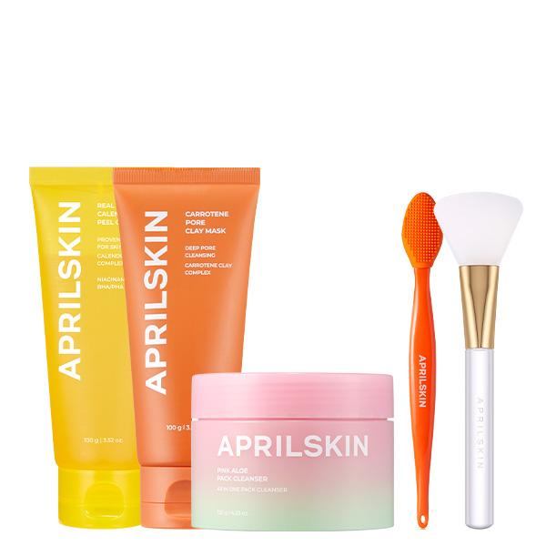 [APRILSKIN Official] 26M Mask Trio& Tools Set (Peel Off Mask + Clay Mask + Bubble Mask + Jelly Brush + Pore Brush) | Glass Glow Skin | Kbeauty Skincare Aloe