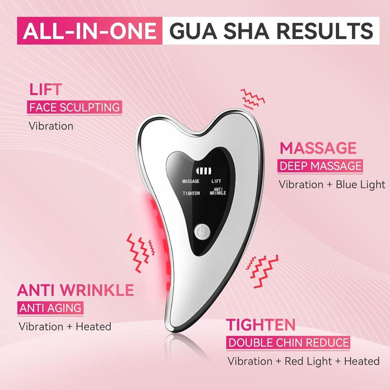 Electric Gua Sha Facial Tools - Face Sculing Tool Lift Device - Heated & Vibration & Red Light Masser, Anti-ing & Wrinkles, Puffiness, Double Chin, Tension Relief