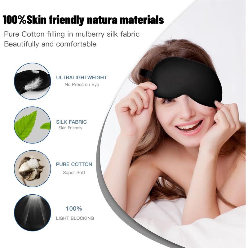 Sleep Mask, Silk Eye Mask for Sleeping with Adjustable Strap, Satin Blackout Sleeping Eye Mask for Men&Women, Comfortable Blindfold Eyeshade for Night Sleep(Black)