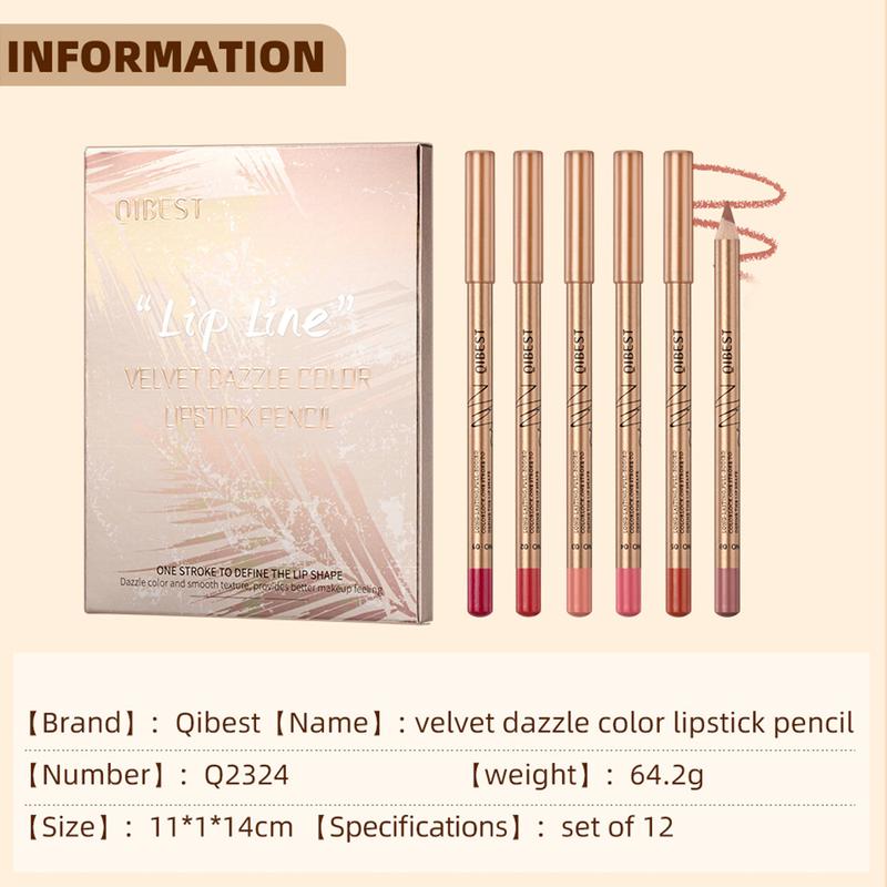 QIBEST｜12 Pcs Waterproof Lipliner Set, Long Lasting Matte Lipliner, Smudge Proof Easy Coloring Lipliner Pen, Suitable for All Occasions Lip Makeup, Girls and Women Makeup Accessories, Daily Cosmetic Products, Trending Product