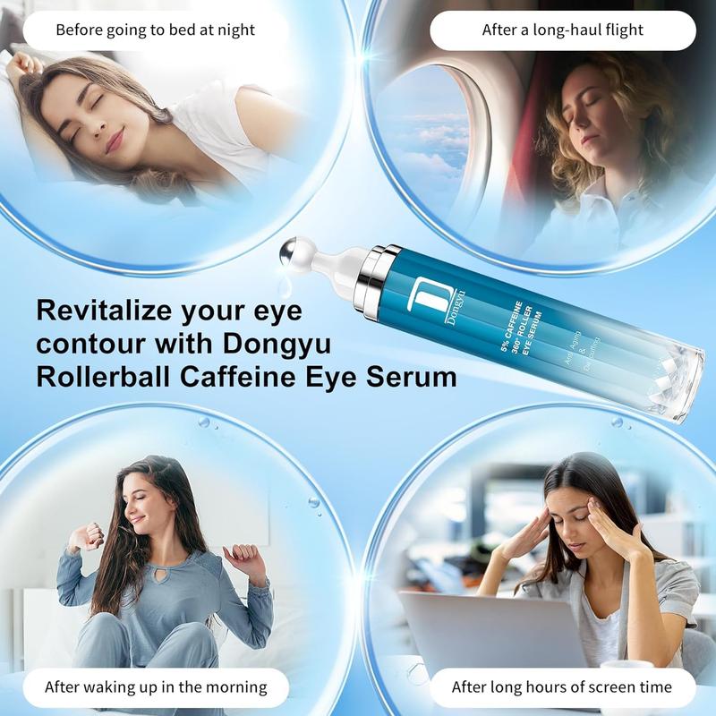 Dongyu 5% Caffeine Eye Serum Features A 360° Massage Ball Applicator That Effectively Reduces Dark Circles, Puffiness, Wrinkles, And Fine Lines